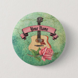 Grunge gitaar en rozen ronde button 5,7 cm