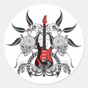 Grunge Gitaar en Skull Rock n Roll Stickers