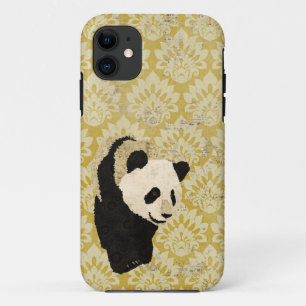Grunge Gold Damask Panda iPhone Case