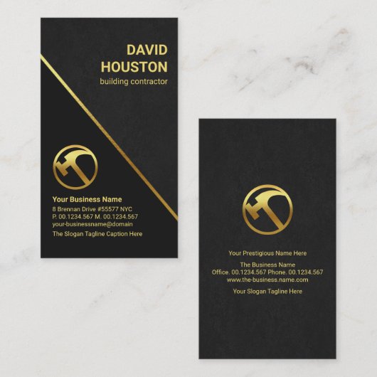 Grunge Gold Stripe Construction Contractor Visitekaartje (Voorkant / Achterkant)
