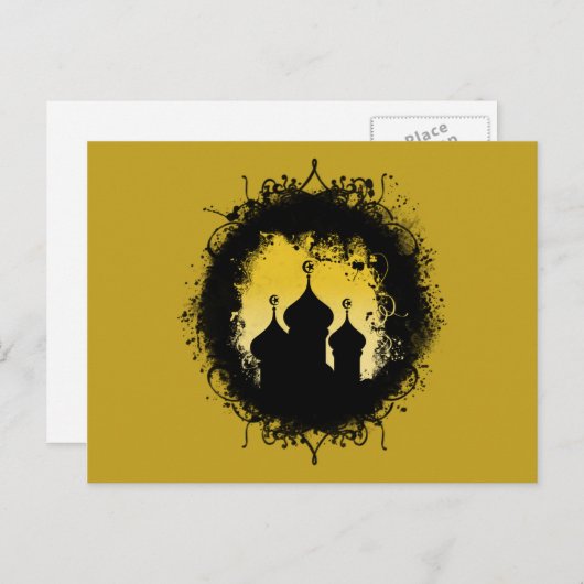 Grunge-Goth Gold and Black Ramadan Mosque Briefkaart (Voorkant / Achterkant)