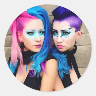 Grunge Gothic Lesbisch Liefde   Paar AI Art Ronde Sticker