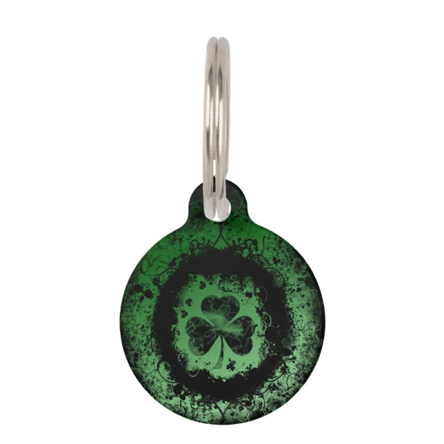 Grunge-gothic St. Patrick's day Shamrock Huisdierpenning (Voorkant)