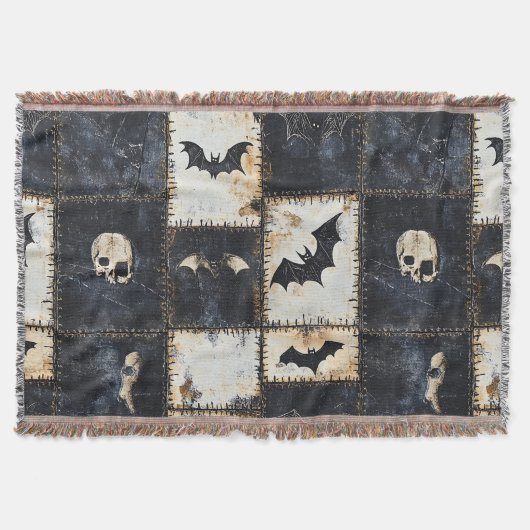 Grunge Gotische Vleermuizen & Schedels Denim Patro Deken (Voorkant)