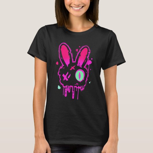Grunge Graffiti Rabbit Pastel Goth Punk Edgy Psych T-shirt (Voorkant)