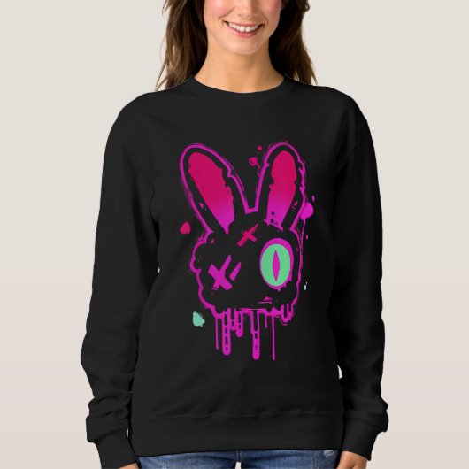 Grunge Graffiti Rabbit Pastel Goth Punk Edgy Psych Trui (Voorkant)