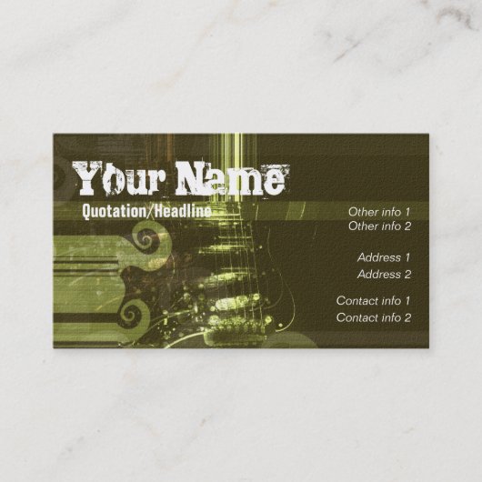 Grunge Green Guitare Carte de visite (Devant)
