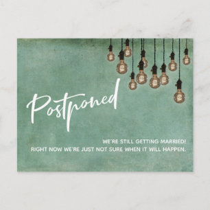 Grunge Green met Edison Lights Postponed Wedding Briefkaart