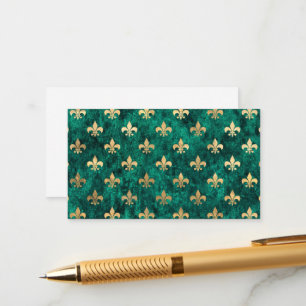 Grunge Green Velvet Fleur De Lis Mardi Gras Informatiekaartje
