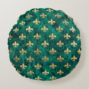 Grunge Green Velvet Fleur De Lis Mardi Gras Rond Kussen