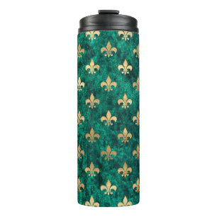 Grunge Green Velvet Fleur De Lis Mardi Gras Thermosbeker