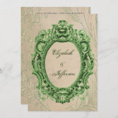 Grunge Green Vintage Cadre Mariage Invitations (Devant / Derrière)