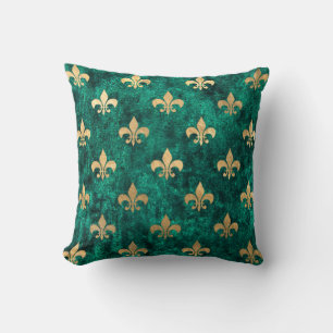 Grunge Groene Fluwelen Fleur De Lis Mardi Gras Kussen