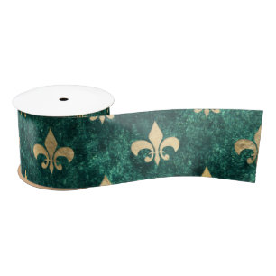 Grunge groene fluwelen Fleur De Lis Mardi Gras Lint