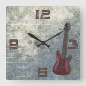 Grunge Guitare Carré Horloge murale (Recto)