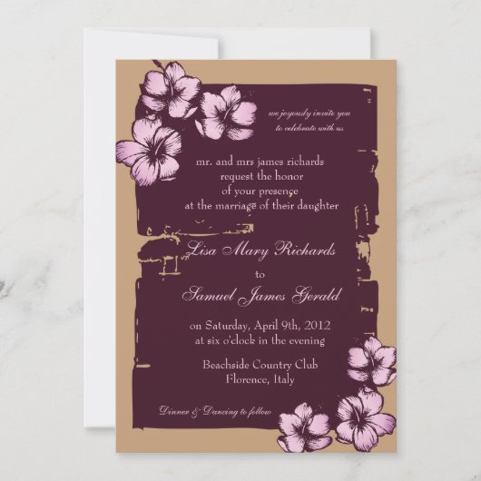 Grunge hibiscus - invitations de mariage (Devant)