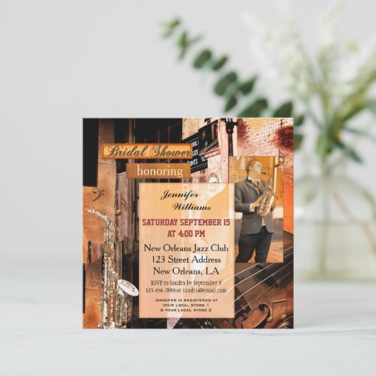 Grunge Jazz Muziek Bruidsdouche Uitnodiging (Staand voorkant)