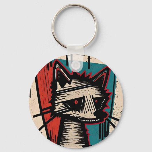 Grunge Kat Kunst Sleutelhanger (Voorkant)