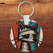 Grunge Kat Kunst Sleutelhanger (Achterkant)