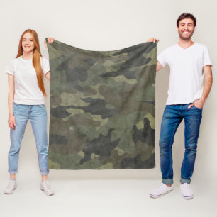 Grunge Khaki Green Camo Custom Fleece Blankets Deken