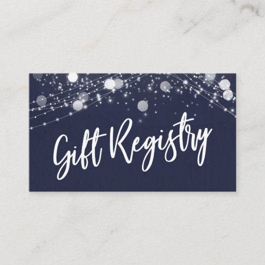Grunge Lights Casual Script Navy Gift Registry Informatiekaartje (Voorkant)