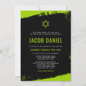 Grunge Lime Green Black Bar Mitzvah Invitaties Kaart (Voorkant)