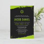 Grunge Lime Green Black Bar Mitzvah Invitaties Kaart (Staand voorkant)