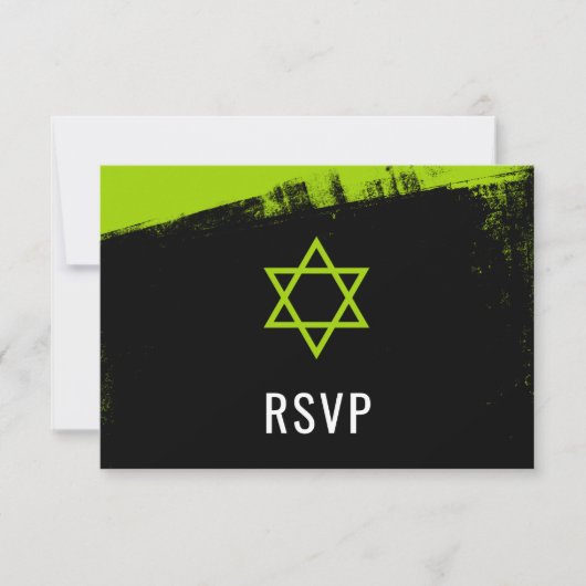 Grunge Lime Green Black Bar Mitzvah RSVP (Devant)