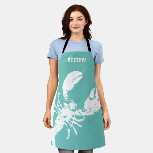 Grunge Lobster Blue White Seafood Print Custom Schort (Gedragen)