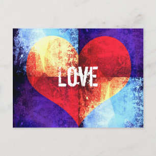Grunge Love Heart op Blue Briefkaart