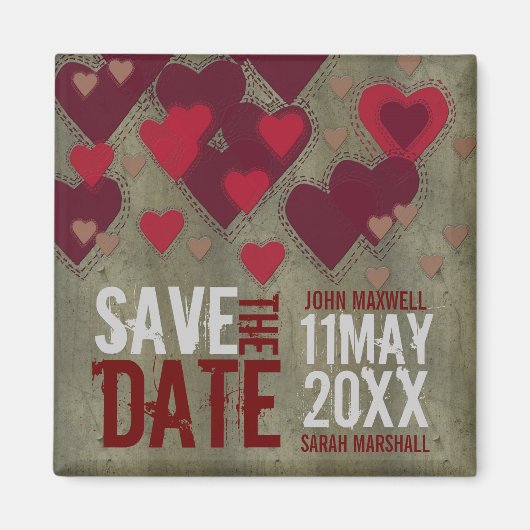 Grunge Love Hearts v2 Save the Date Magnet Magneet (Voorkant)