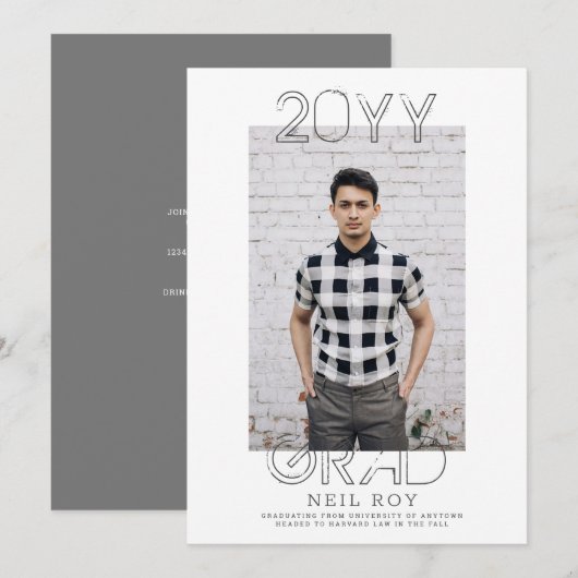 Grunge Minimaliste Modernité Graduation Invitation (Devant / Derrière)