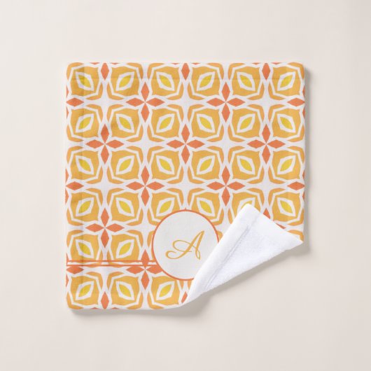 Grunge Monogram | Elegant Geel en Oranje Patroon Bad Handdoek (Wasdoekje)