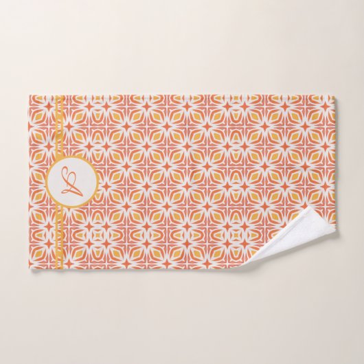 Grunge Monogram | Elegant rood en Oranje patroon Bad Handdoek (Handdoek)