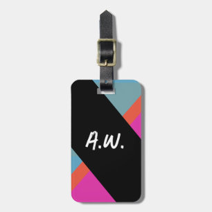 Grunge Monogram Zwart Roze Bagagelabel