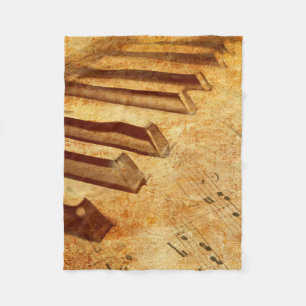 Grunge Music Sheet Piano Keys Fleece Deken