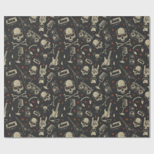 Grunge muziek schedel crossbones patroon cadeaupapier