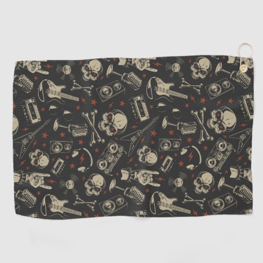 Grunge muziek schedel crossbones patroon golfhanddoek (Horizontaal)