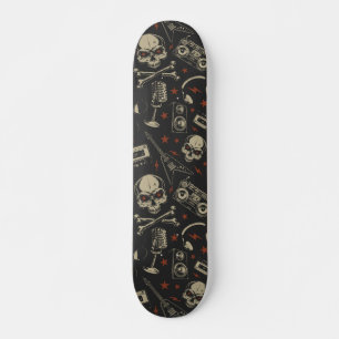 Grunge muziek schedel crossbones patroon skateboard
