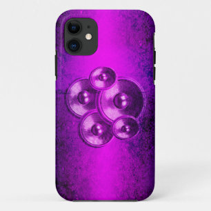 Grunge muziekluidsprekers op een paarse muur iPhone 11 hoesje