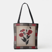 Grunge olidachtige retro papaaien rode bloemen draagtas (Achterkant)