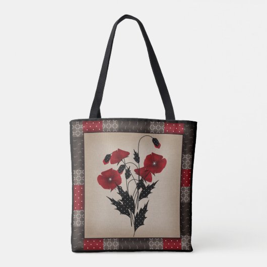 Grunge olidachtige retro papaaien rode bloemen draagtas (Achterkant)