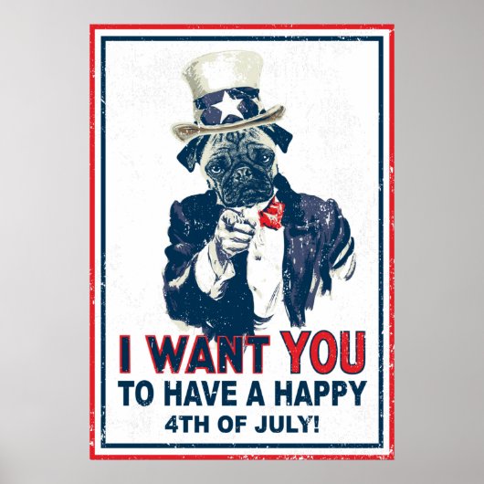 Grunge oom Sam 4 juli Poster Pug (Voorkant)