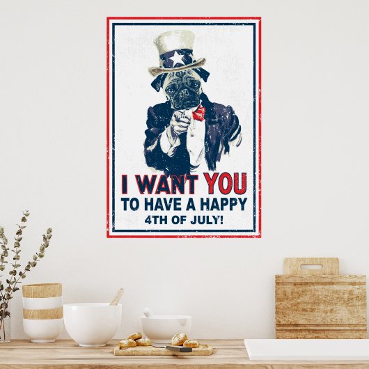 Grunge oom Sam 4 juli Poster Pug (Keuken)