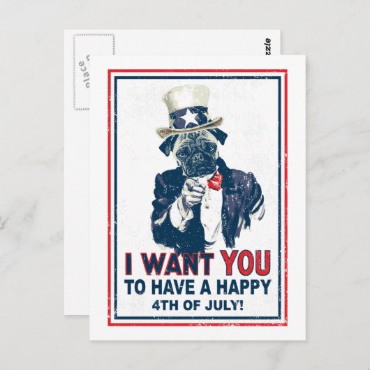 Grunge oom Sam Pug op 4 juli Briefkaart (Voorkant / Achterkant)