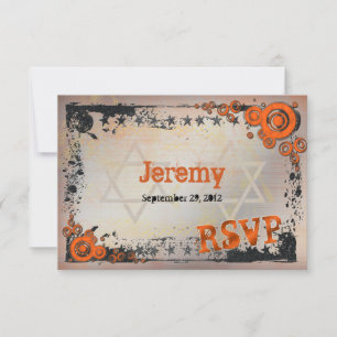 Grunge Orange, Noir, Barre Grise Mitzvah Carte RSV