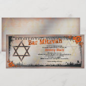 Grunge Orange, Noir, Grey Bar Mitzvah Invitation (Devant / Derrière)