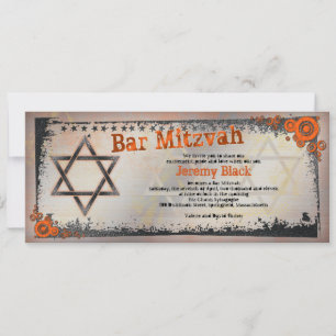 Grunge Orange, Noir, Grey Bar Mitzvah Invitation