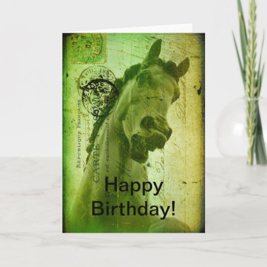 Grunge Paard Verjaardag Groen Kaart (Voorkant)