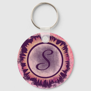 Grunge paarse flower aangepaste monogram sleutelha sleutelhanger